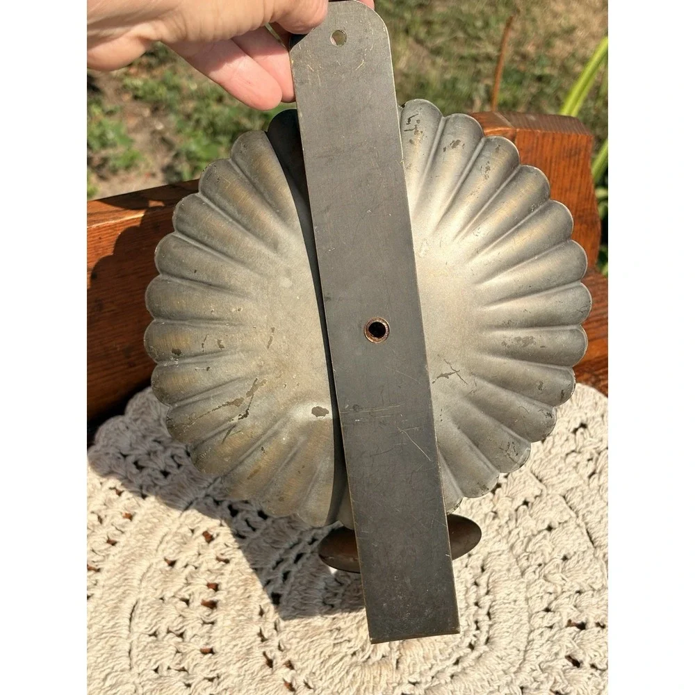 Vintage Tin Round Reflector Crimped Wall Sconce Candle Holder Prim Folk Decor